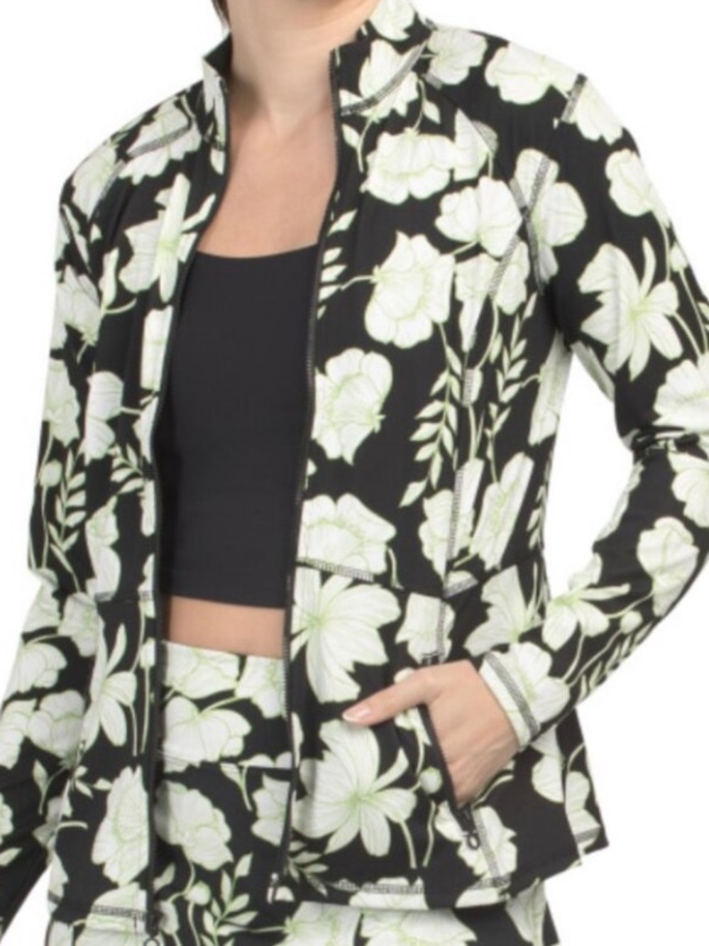 Cynthia Rowley Black Jacket with White & Light Green Floral Print